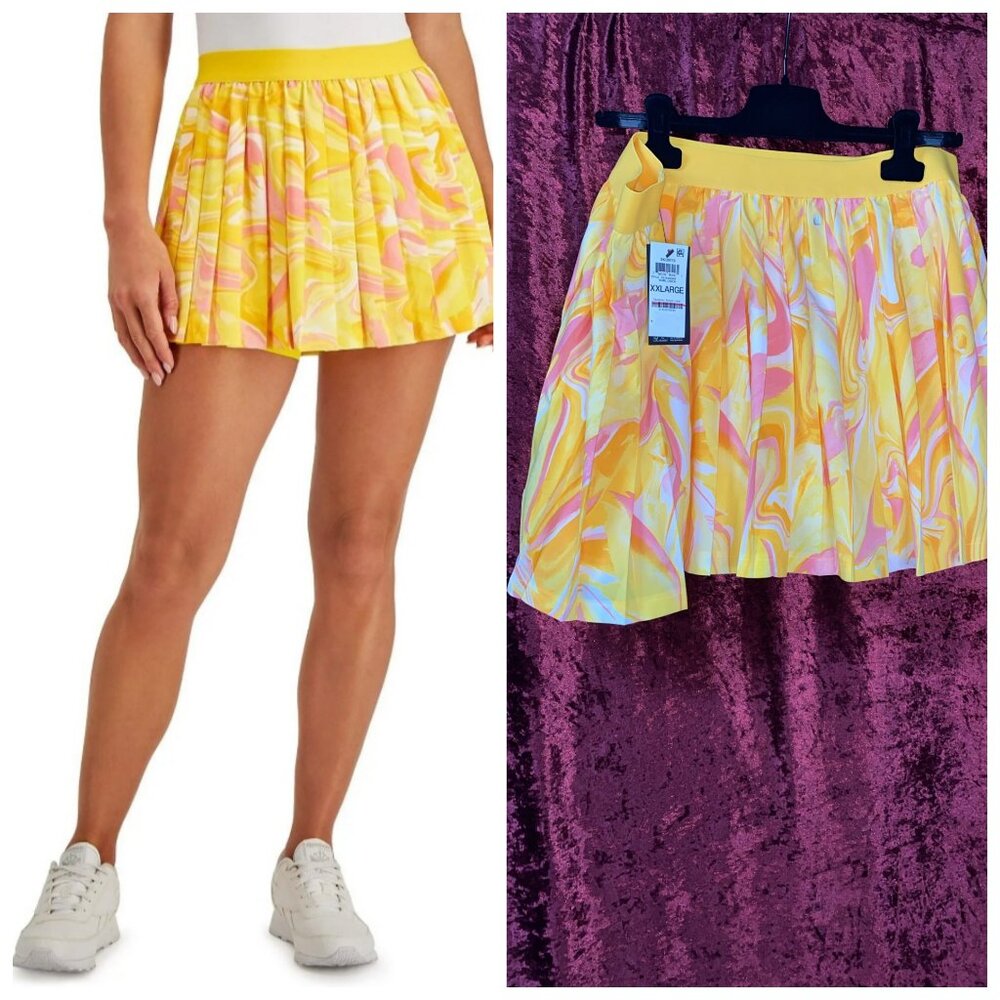 Yellow Marble Print Pleated Skirt like new